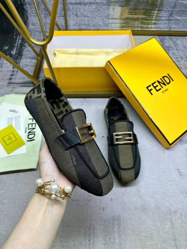 FENDI Two-Tone Stripe Canvas Loafers with Gold Buckle image 1