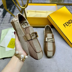 FENDI Two-Tone Striped Canvas Loafers with Gold Buckle image 1