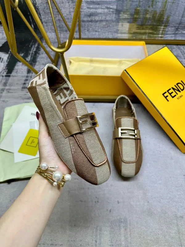 FENDI Two-Tone Striped Canvas Loafers with Gold Buckle image 1
