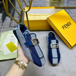 FENDI Two-Tone Striped Canvas Loafers with Gold Buckle image 1
