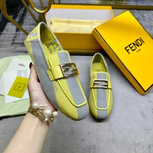 FENDI Two-Tone Striped Canvas Loafers with Gold Buckle image 1
