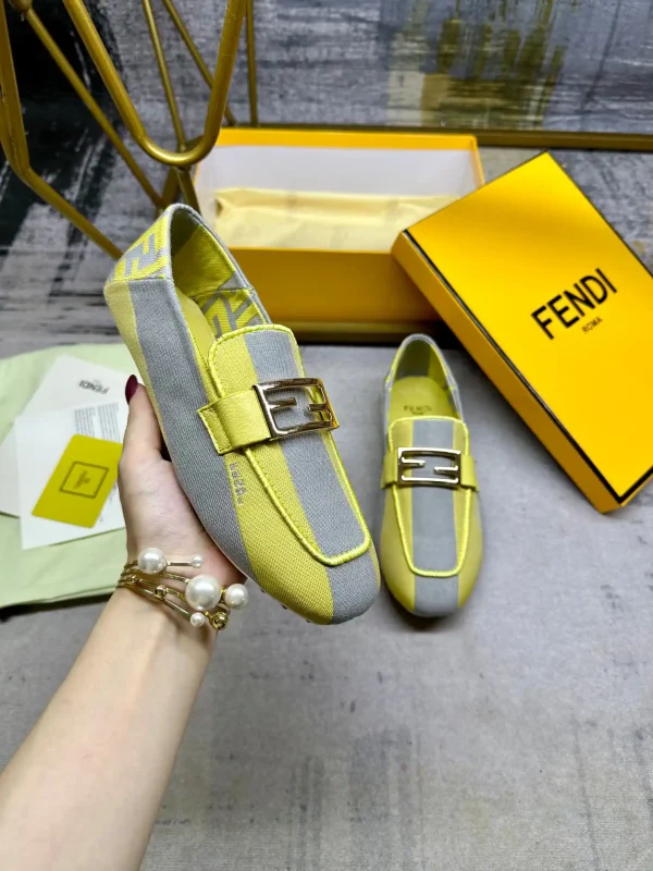 FENDI Two-Tone Striped Canvas Loafers with Gold Buckle image 1
