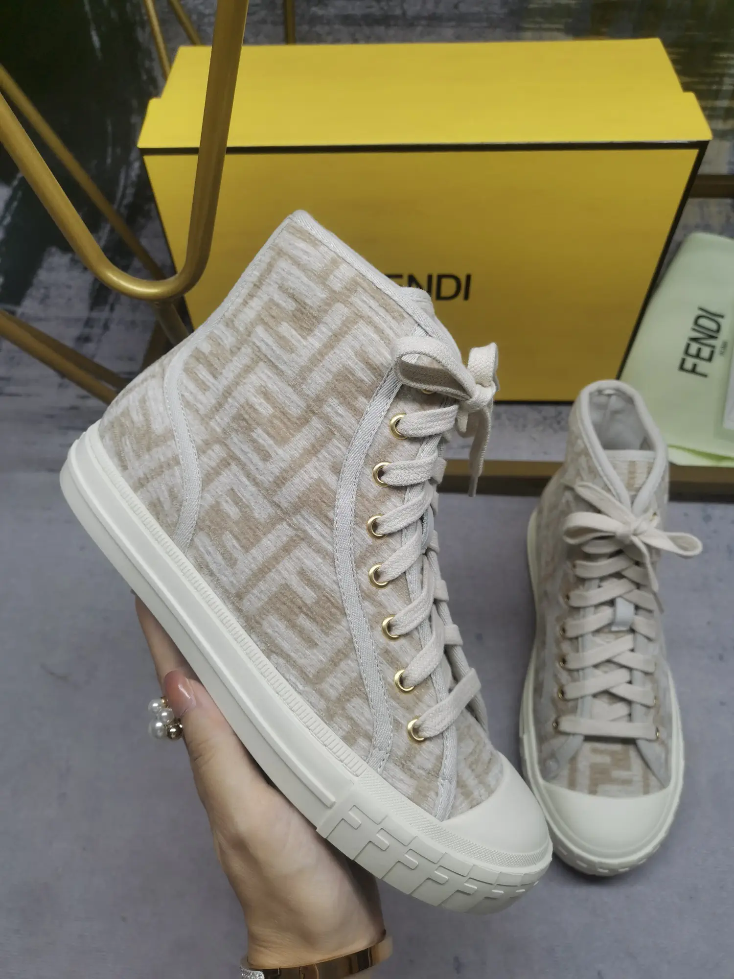 FENDI Domino Monogram High Top Canvas Casual Sneakers image 1