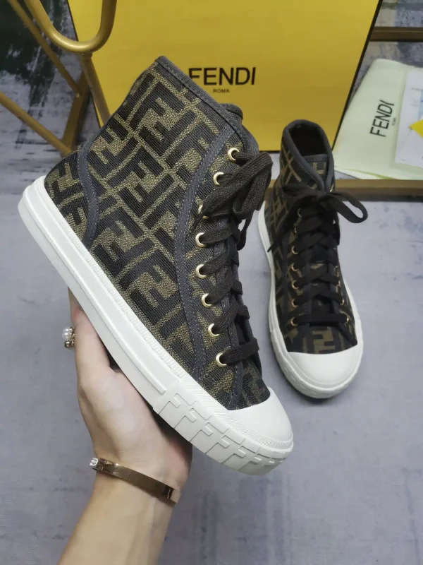 FENDI Domino FF Jacquard High-Top Canvas Casual Sneakers image 1