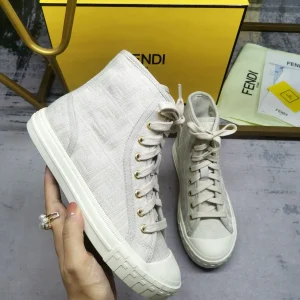 FENDI Domino FF Jacquard High-Top Canvas Casual Sneakers image 1