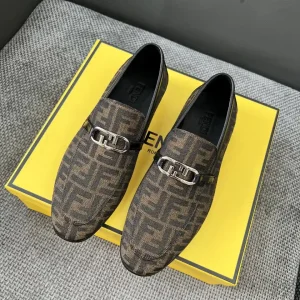 FENDI Men's Monogram Loafers with Metal Buckle image 1