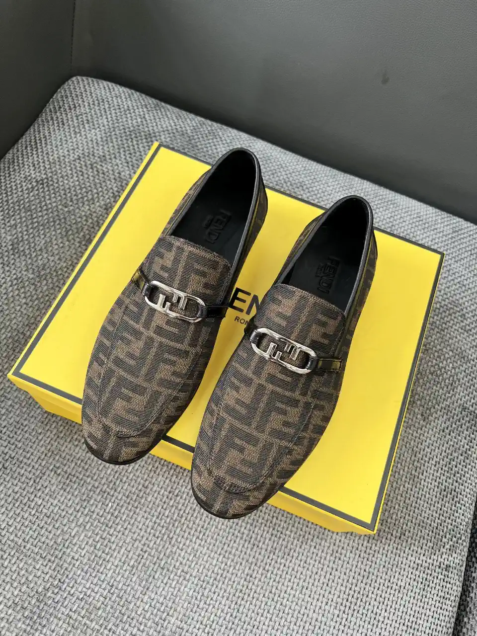 FENDI Men's Monogram Loafers with Metal Buckle image 1