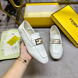 FENDI White Loafers with Gold Buckle image 1