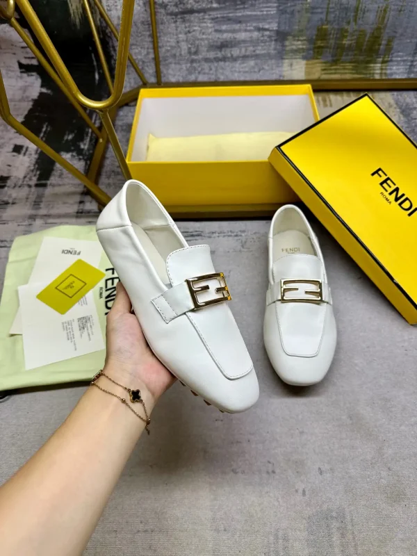 FENDI White Loafers with Gold Buckle image 1
