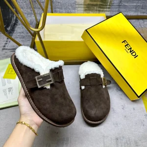 FENDI Furry Mule Slippers with FF Decorative Buckle image 1