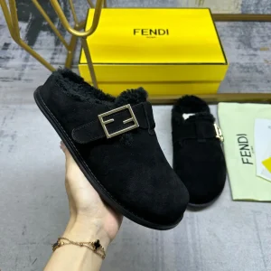 FENDI Furry Half Mules with FF Decorative Buckle image 1