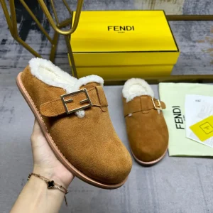 FENDI Furry Half Mules with FF Decorative Buckle image 1