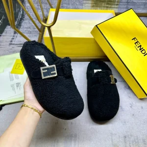 FENDI Flat Half Mule Slippers with FF Decorative Buckle image 1