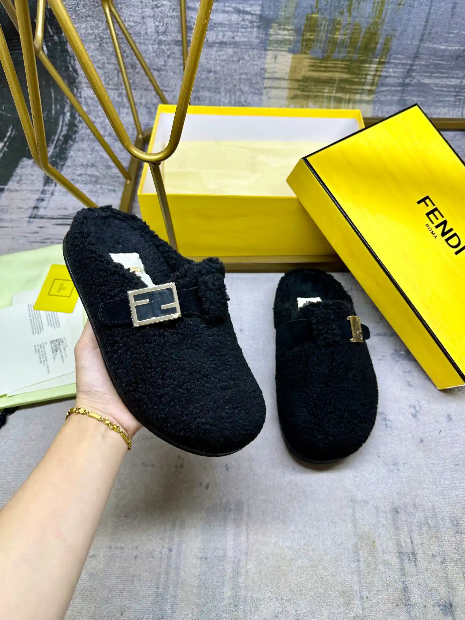FENDI Flat Half Mule Slippers with FF Decorative Buckle image 1