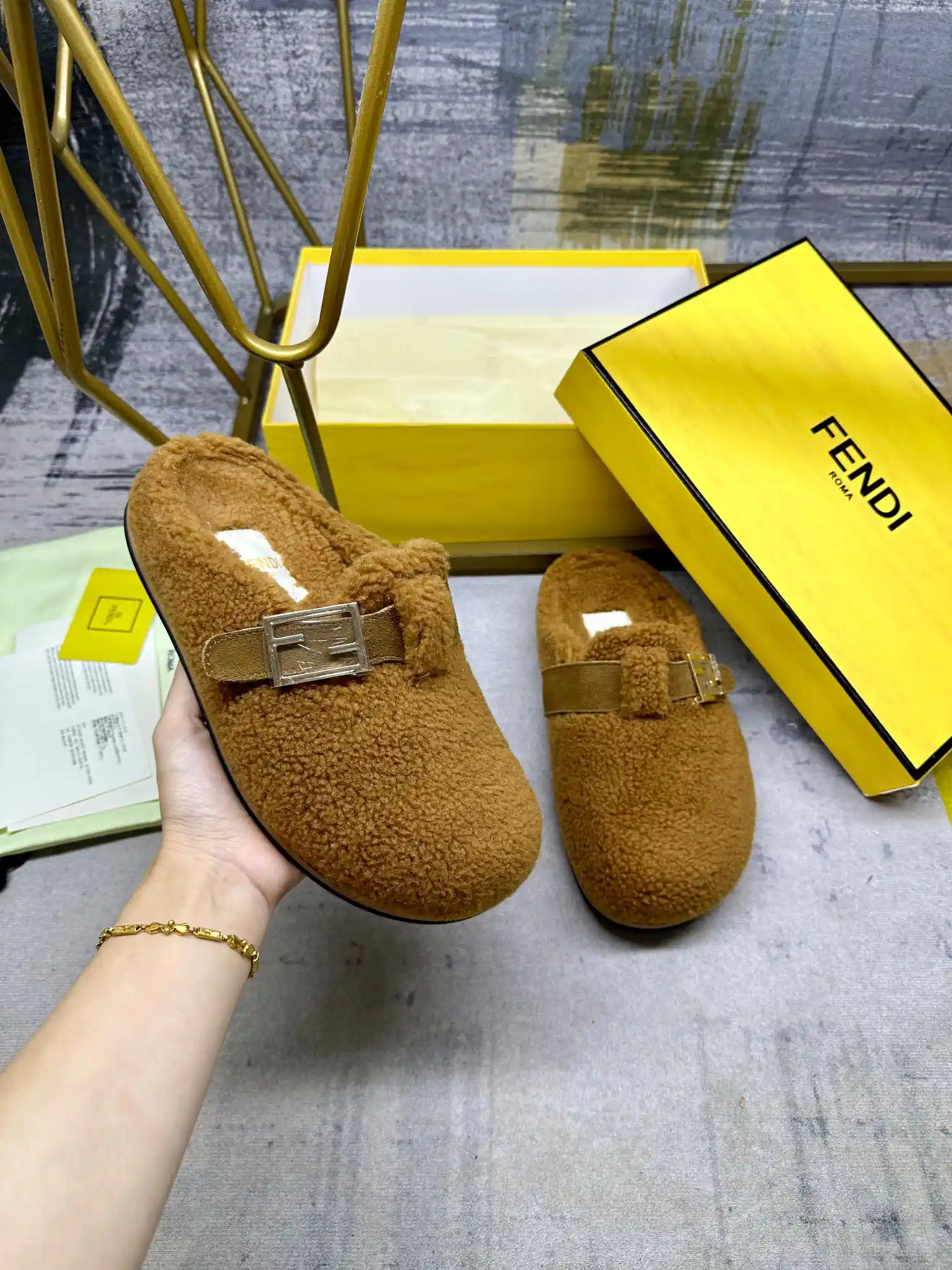 FENDI Flat Half Mule Slippers with FF Decorative Buckle image 1