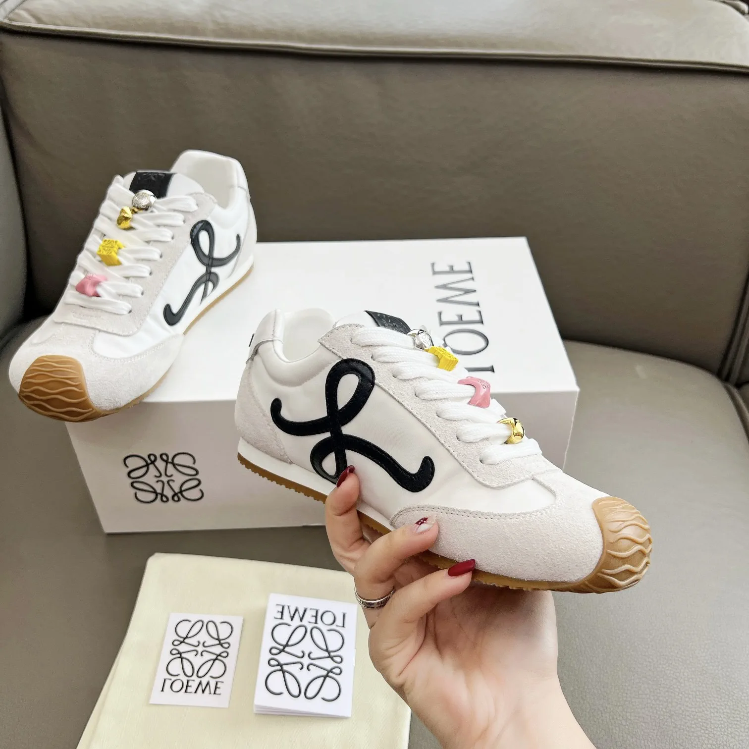 Color Block Casual Sneakers with Decorative Lace Charms image 1