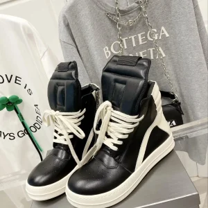 Rick Owens 22ss Autumn/Winter New High-Top Genuine Leather Sneakers with Inverted Triangle and Thin Laces image 1