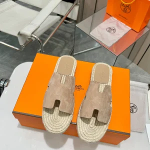 Men's H-Shaped Hemp Rope Woven Leather Sole Slippers image 1
