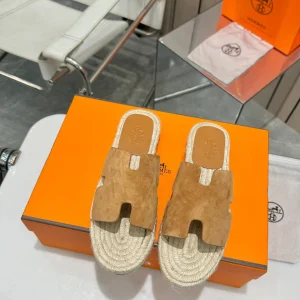 Men's H-Shaped Hemp Rope Woven Genuine Leather Sole Slippers image 1