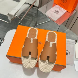 Men's H-Shaped Hemp Rope Woven Genuine Leather Sole Slippers image 1
