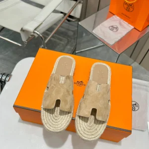 Men's H-Shaped Hemp Rope Woven Genuine Leather Sole Slippers image 1
