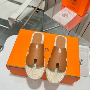 Men's H-Shaped Hemp Rope Woven Genuine Leather Sole Slippers image 1
