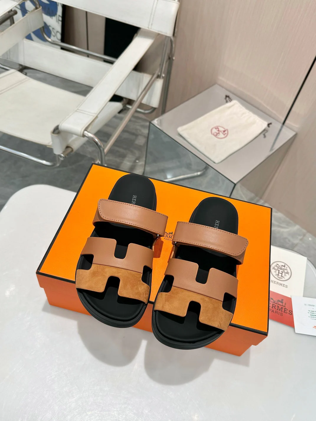 Hermès Uncle Slippers Full Sheepskin Wrapped Platform image 1