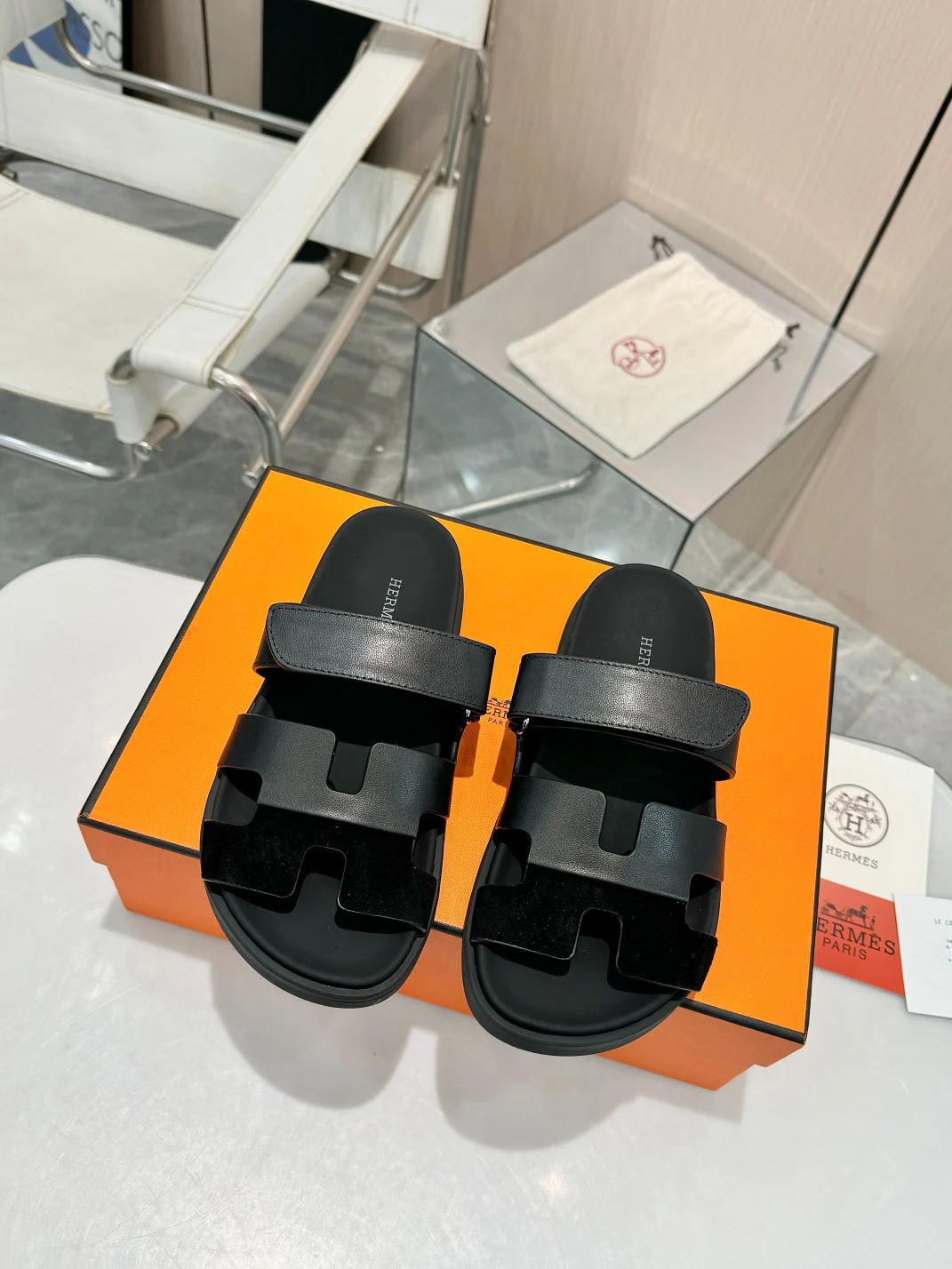 Hermes Sheepskin Platform Slippers image 1