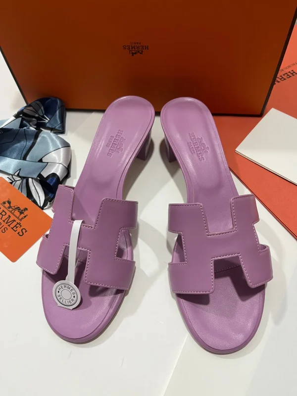 Hermes Classic Chunky Heel Smooth Cowhide Slippers image 1