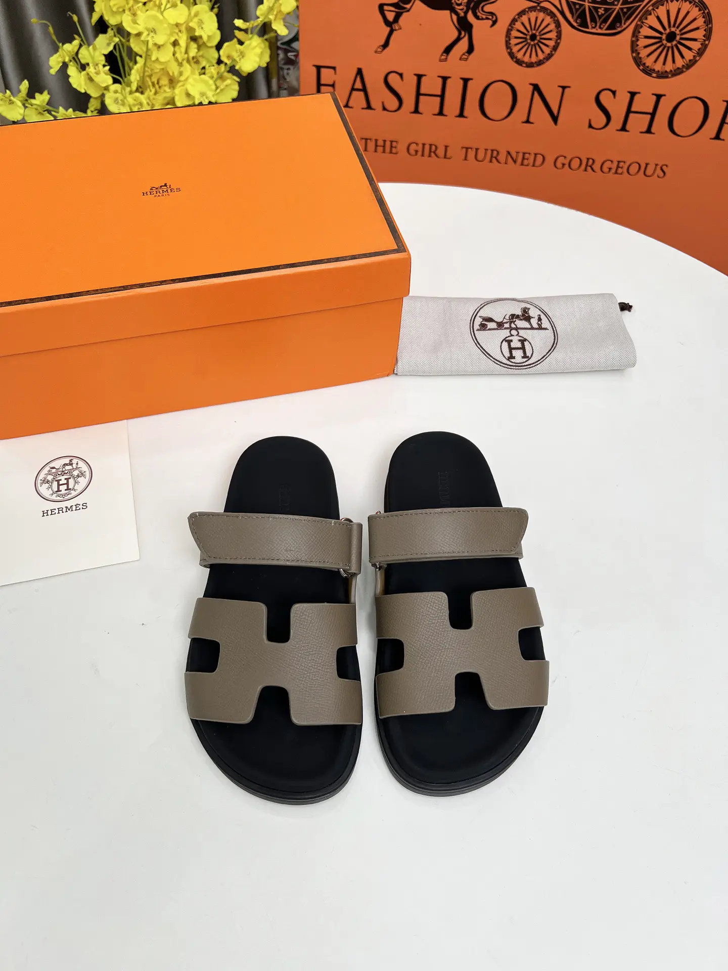 Hermes H-Shaped Velcro Flat Sandals image 1