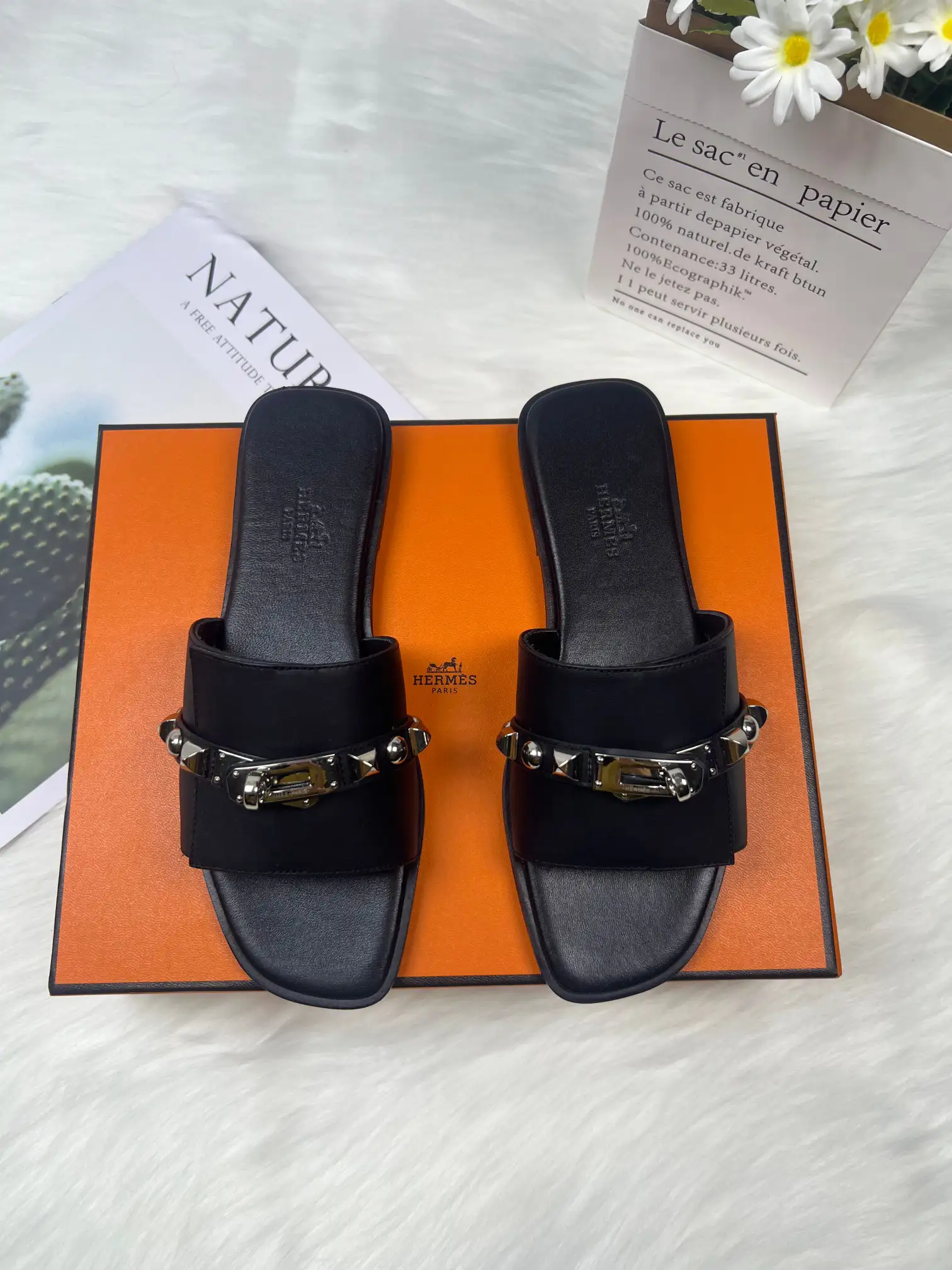 Hermes Handmade Leather Slippers image 1