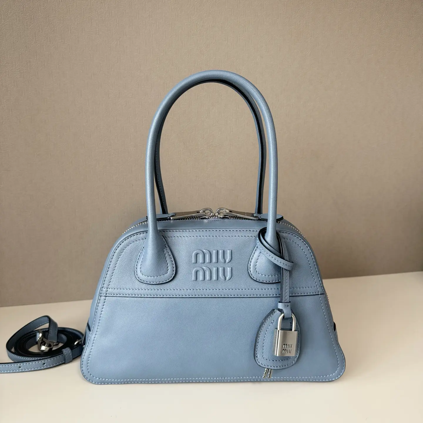 Miu Miu Light Blue Leather Top Handle Bag image 1