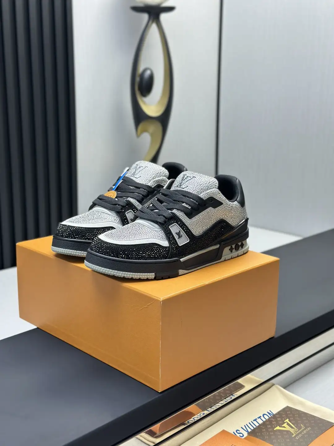 Louis Vuitton Crystal-Embellished Leather Sneakers image 1
