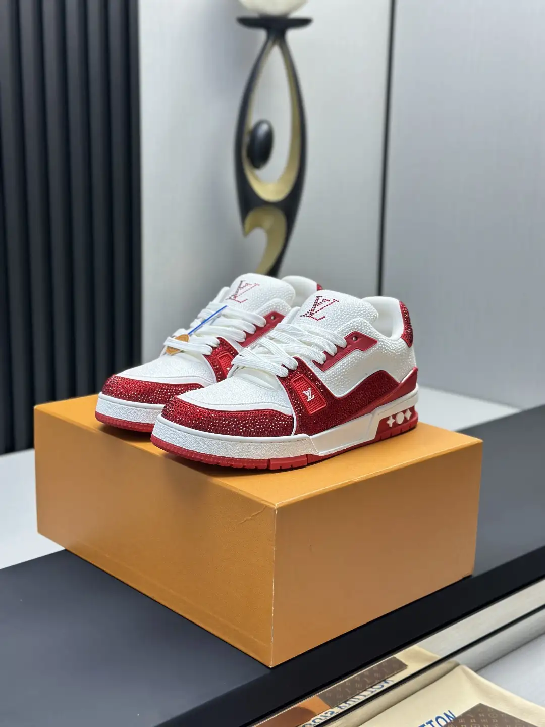 LV Diamond Rhinestone High-Top Sneakers image 1