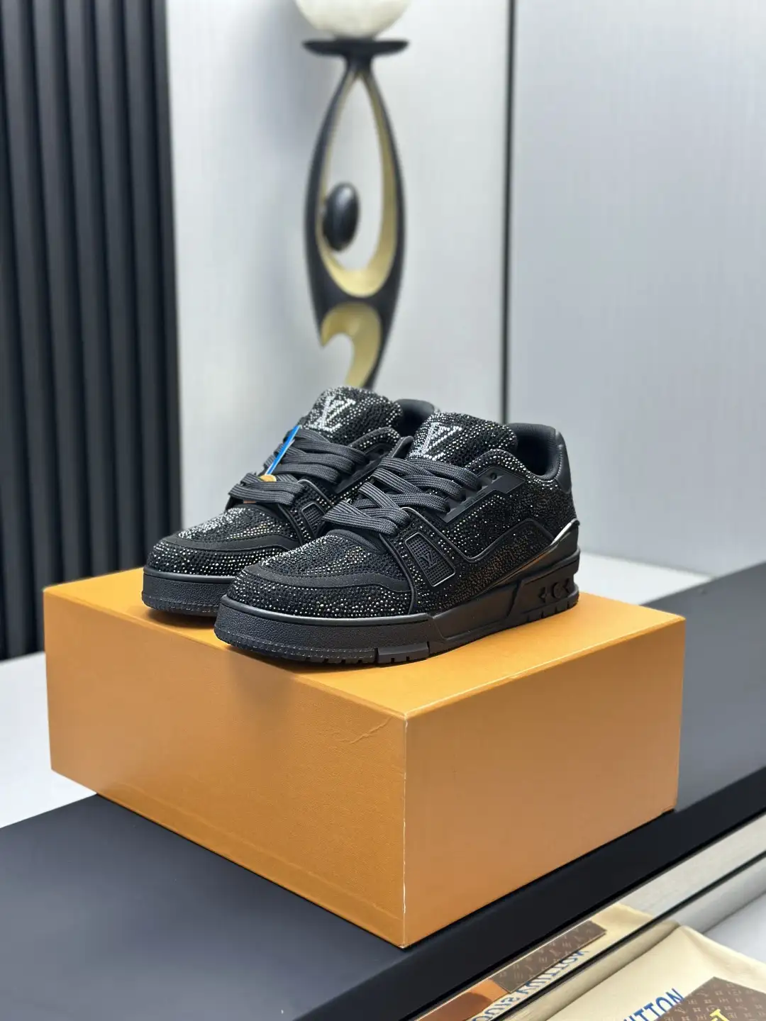 LV Diamond Rhinestone High-Top Sneakers image 1