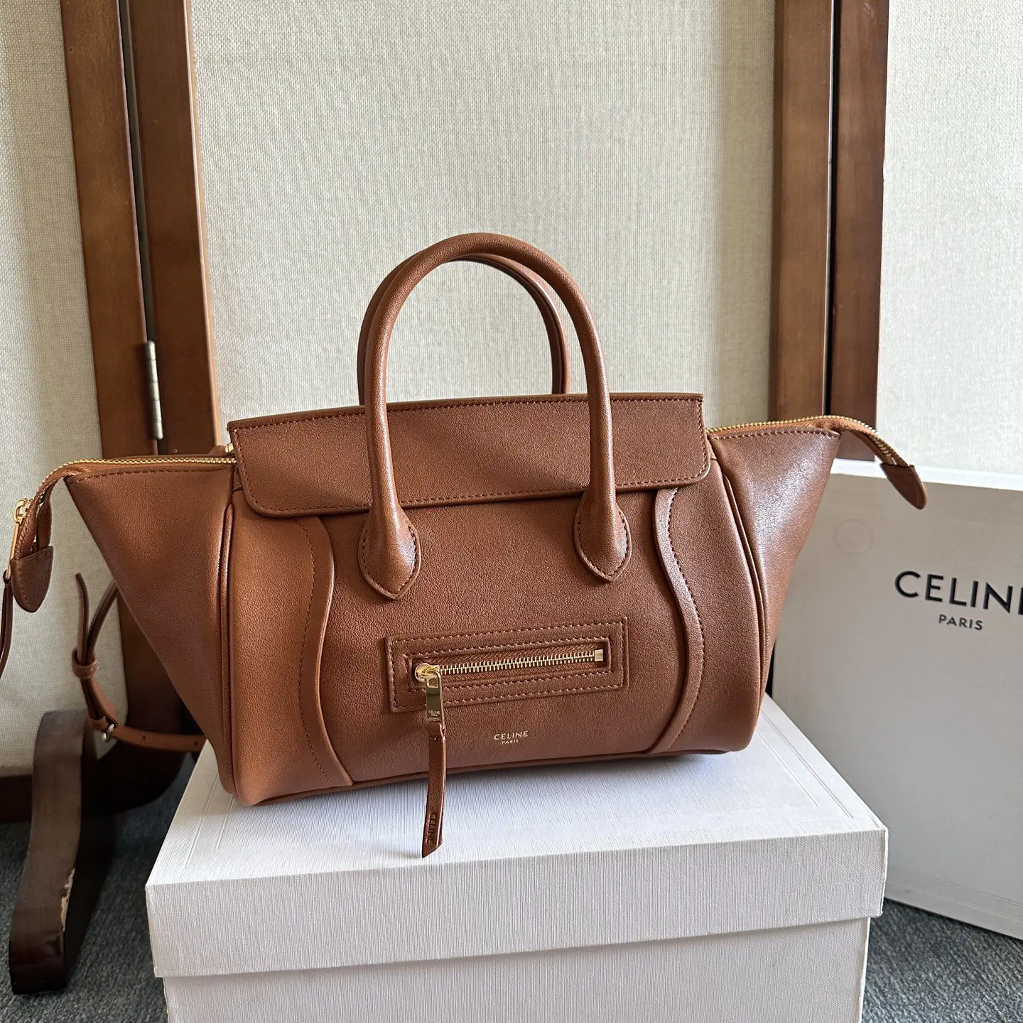 CELINE Brown Leather Top Handle Bag image 1