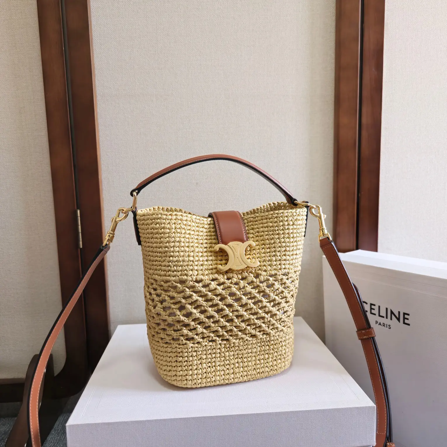 CELINE Woven Small Bucket Bag with Triomphe Closure image 1