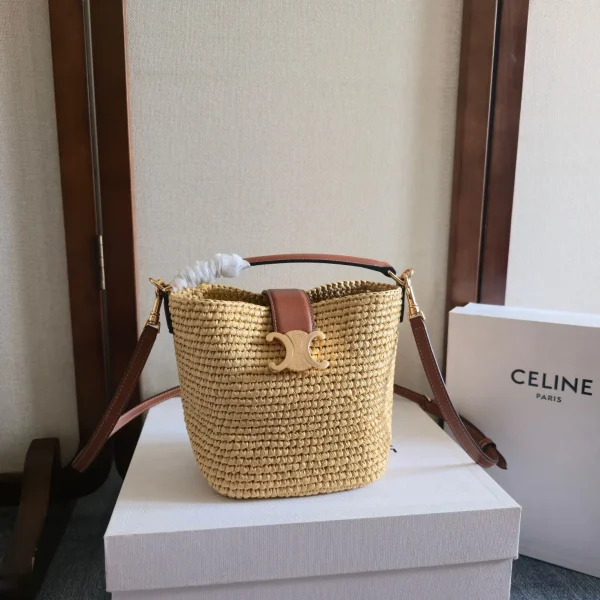 CELINE Mini Straw Bucket Bag with Triomphe Logo image 1