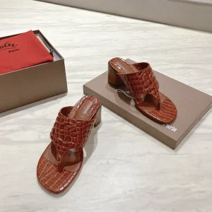 Croc-Embossed Leather Block Heel Thong Sandals image 1