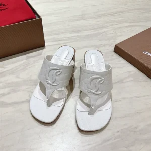 White Croc-Embossed Leather Block Heel Thong Sandals image 1