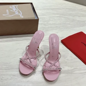 Spike Studded Cross Strap High Heel Slide Sandals image 1