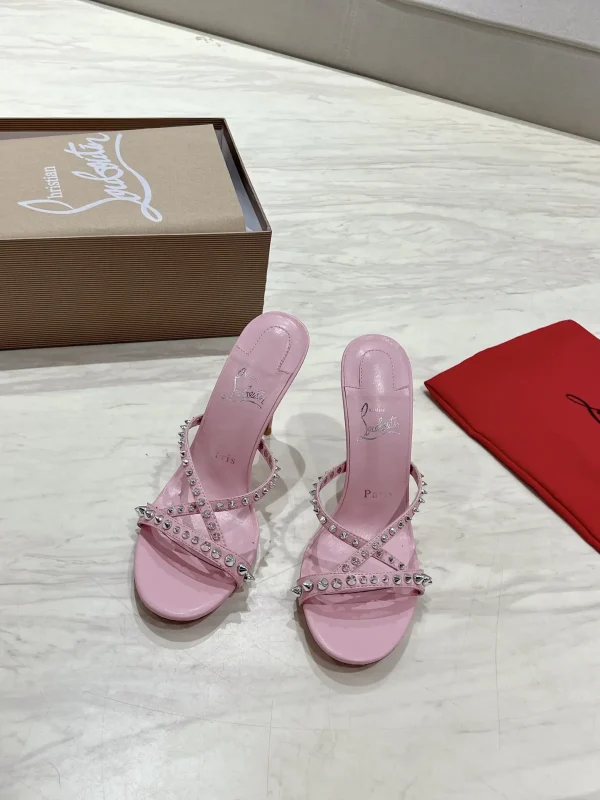 Spike Studded Cross Strap High Heel Slide Sandals image 1