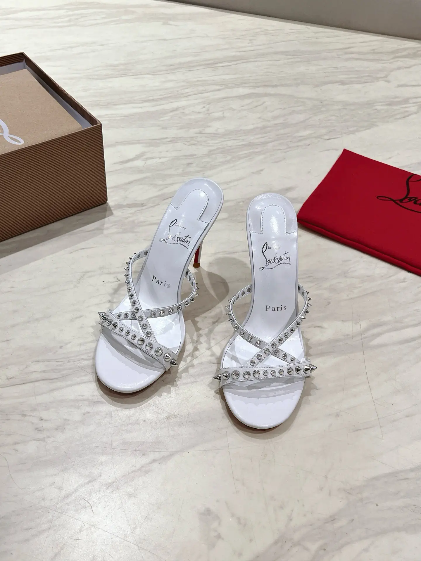 Spike Cross Strap High Heel Slide Sandals image 1