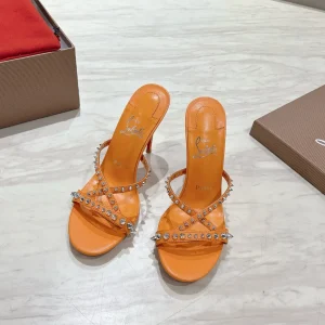 Spike Studded Crisscross Strap High Heel Slide Sandals image 1