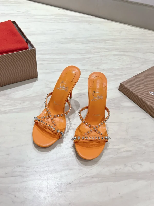 Spike Studded Crisscross Strap High Heel Slide Sandals image 1