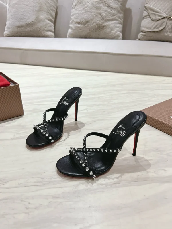 Studded Cross Strap High Heel Slide Sandals image 1