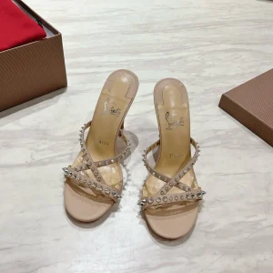 Spiked Cross Strap High Heel Slide Sandals image 1