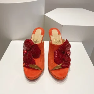 Women's Flower Decorated High Heel Mule Sandals image 1