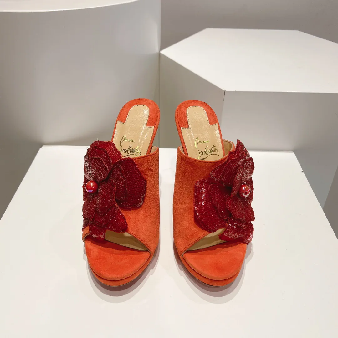 Women's Flower Decorated High Heel Mule Sandals image 1