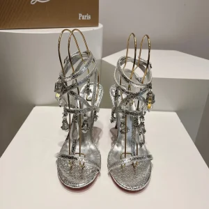 Silver Crystal Tassel High Heel Sandals image 1